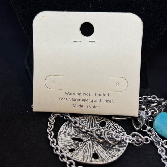 New Beach Theme Silver Tone And Faux Turquois Necklace (3734) - Picture 6 of 6